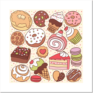 Cute sweet desserts illustration Posters and Art